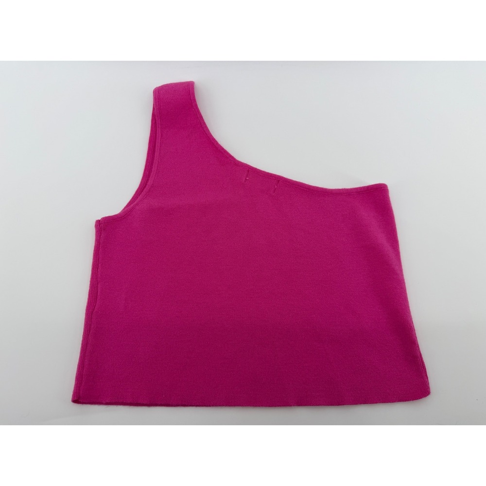Pink Lily One Shoulder Sweater Tank Top Magenta Pink Knit Crop Top Womens Medium